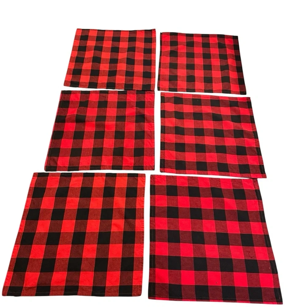 Set of 6‎ Red and Black Buffalo Plaid Fabric Napkins 19